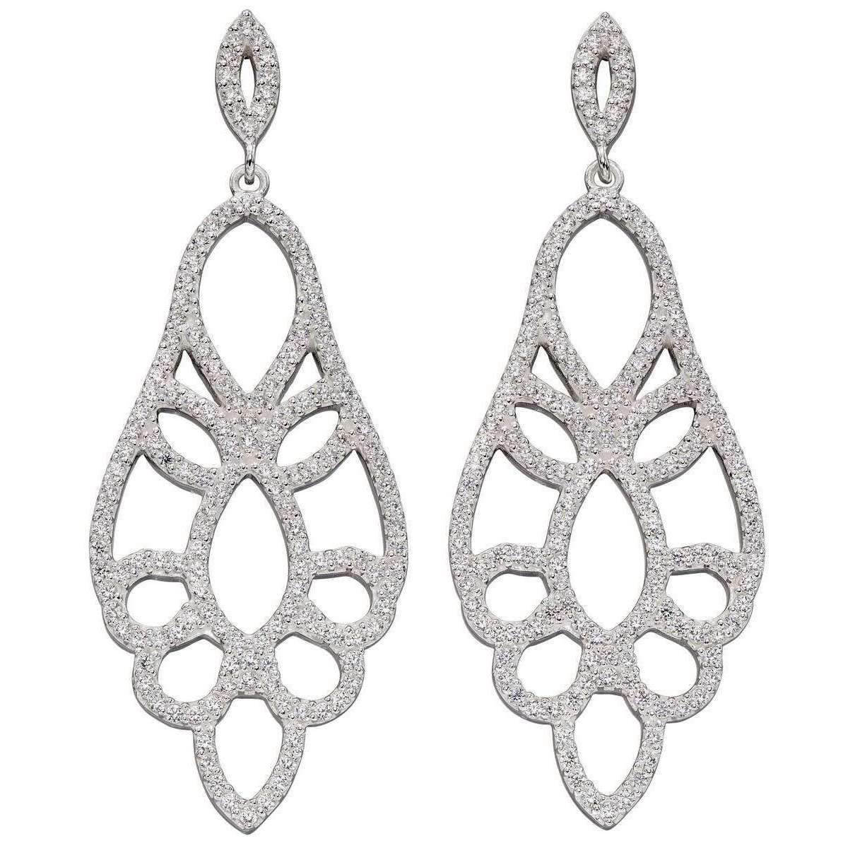 Elements Silver Lace Effect Drop Earrings - Silver