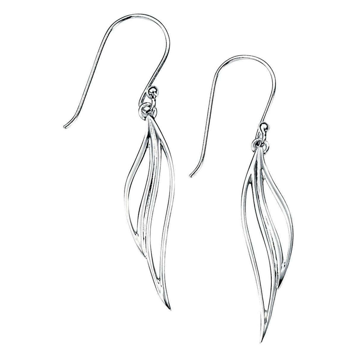 Elements Silver Open Leaf Drop Earrings - Silver