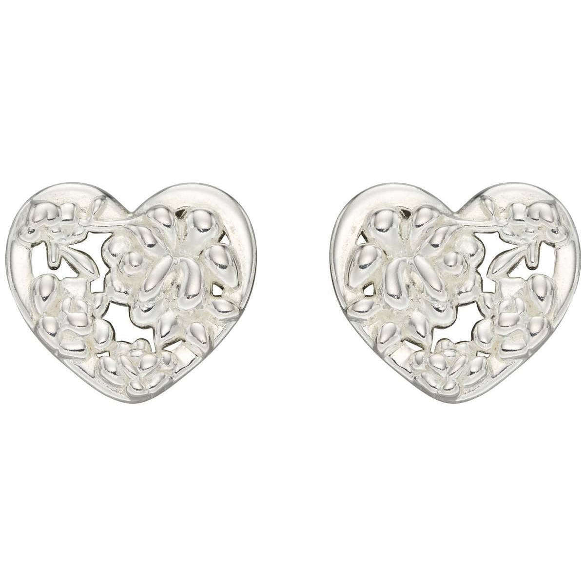 Elements Silver Ornate Heart Stud Earrings - Silver