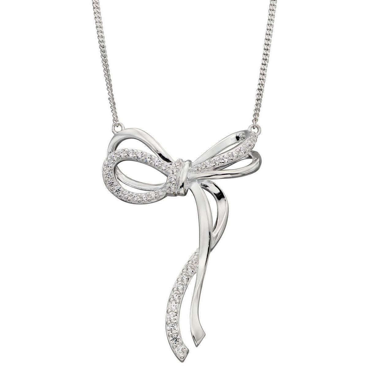 Elements Silver Pave Bow Necklace - Silver
