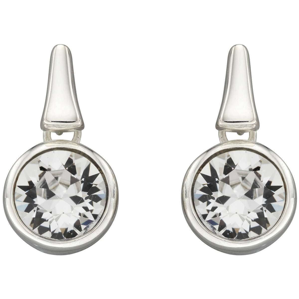 Elements Silver Pillar Round Drop Clear Crystal Earrings - Silver/Clear