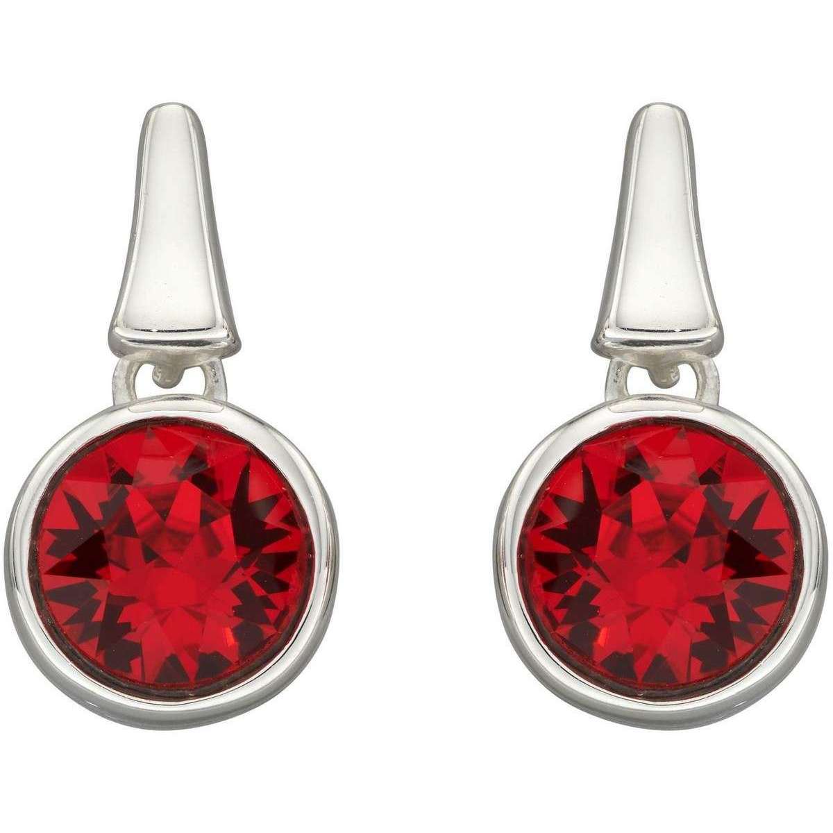 Elements Silver Pillar Round Drop Light Siam Crystal Earrings - Silver/Red