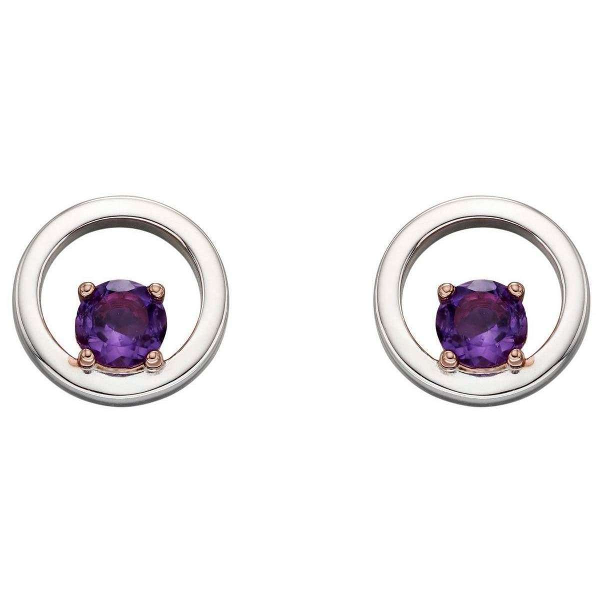 Elements Silver Round Amethyst Earrings - Silver/Purple