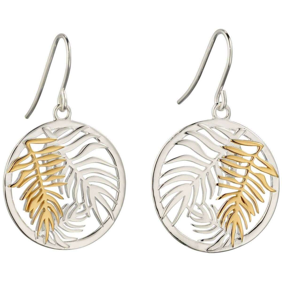 Elements Silver Round Palm Leaf Earrings - Silver/Gold