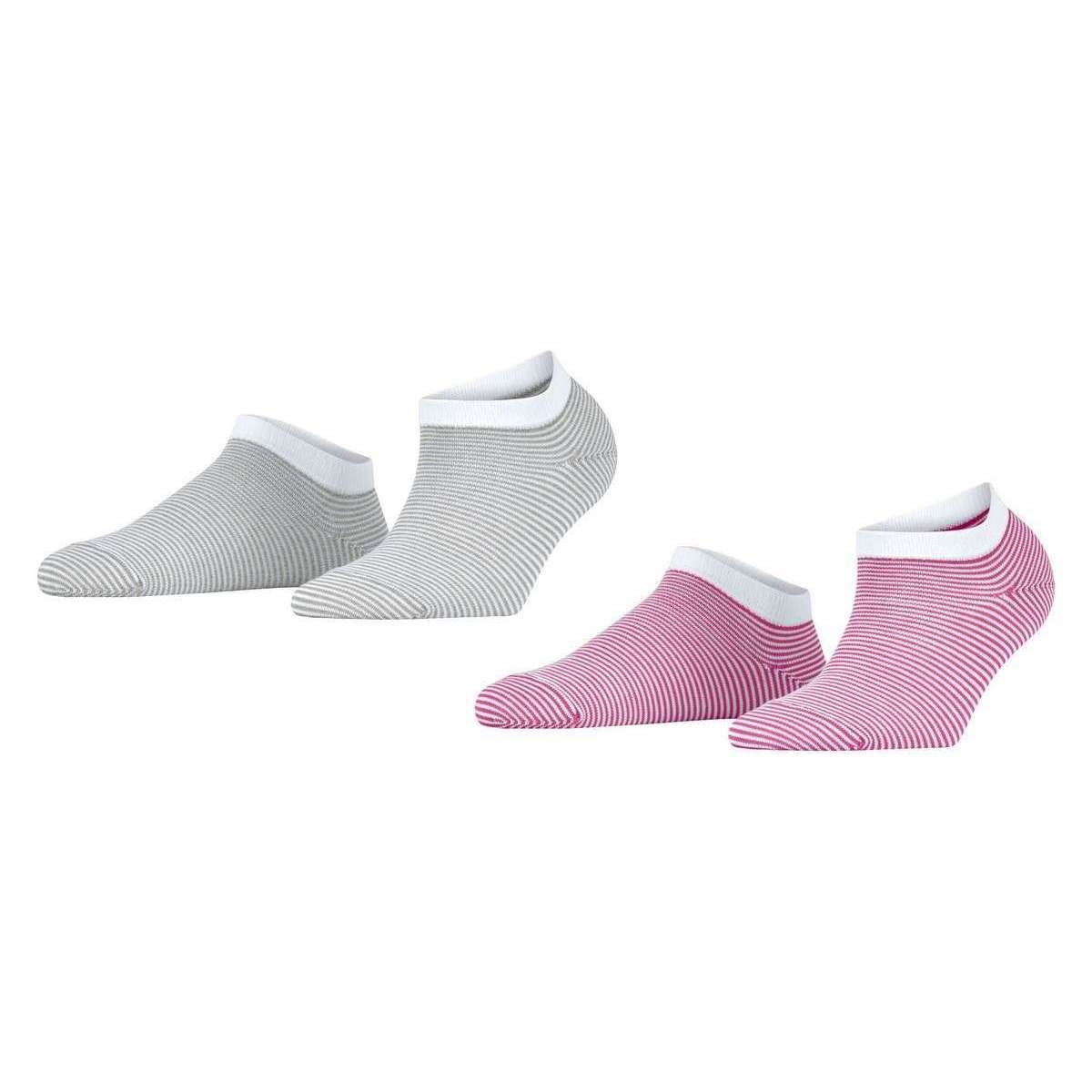 Esprit Allover Stripe 2 Pack Sneaker Socks - Pink/Grey
