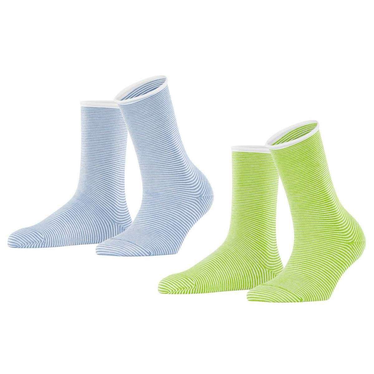 Esprit Allover Stripe 2 Pack Socks - Green/Blue