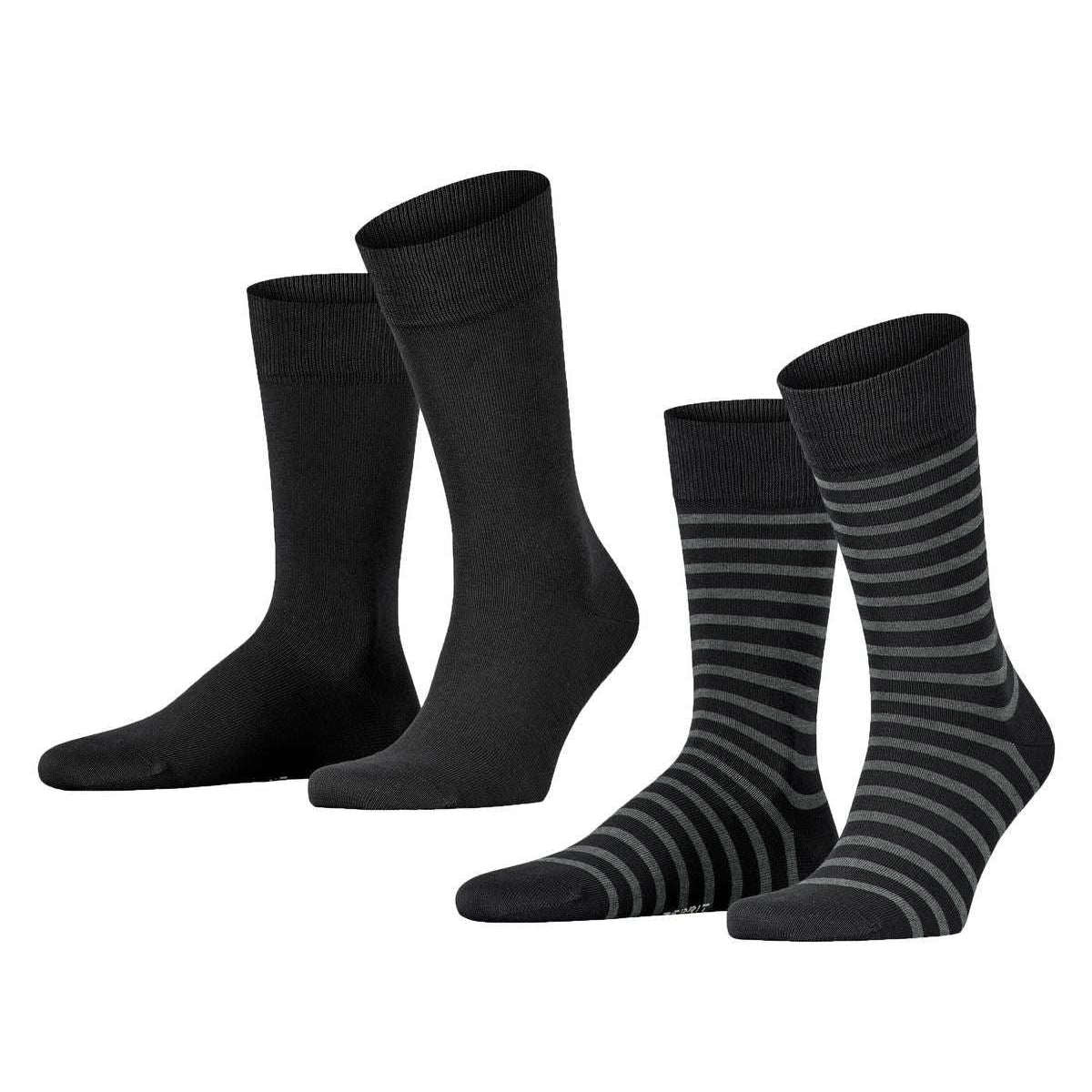 Esprit Fine Stripe 2 Pack Socks - Black