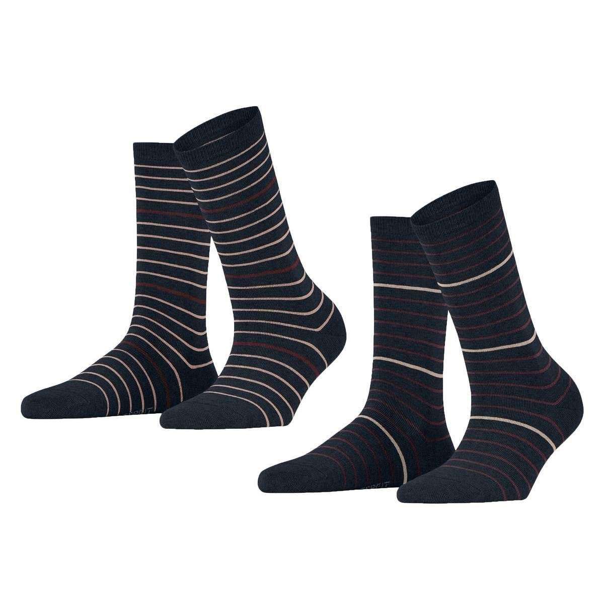 Esprit Fine Stripe 2 Pack Socks - Marine Navy