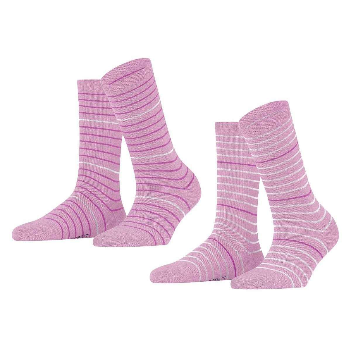 Esprit Fine Stripe 2 Pack Socks - Orchid Pink
