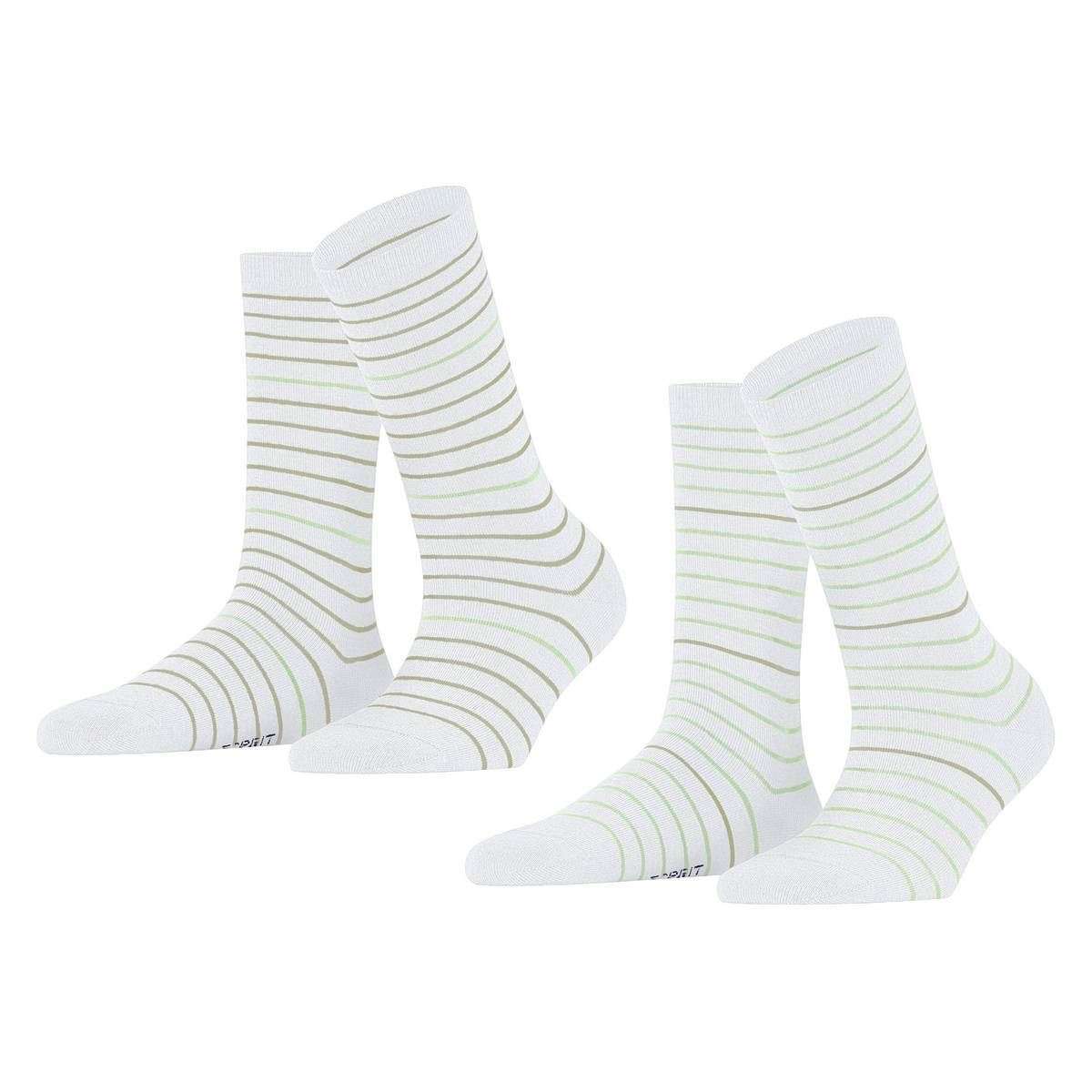 Esprit Fine Stripe 2 Pack Socks - Raw White