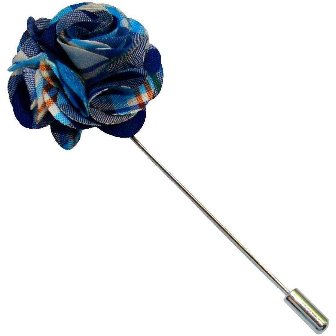 Bassin and Brown Madras Check Flower Lapel Pin - Blue/Navy