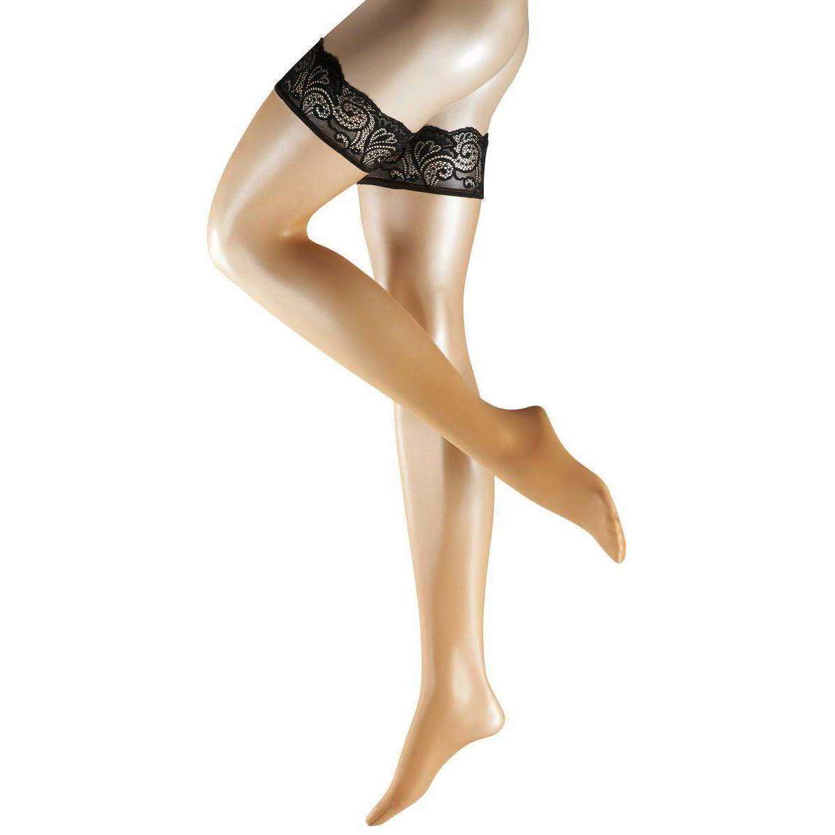 Falke Deluxe Matte 20 Denier Transparent Stay Up Stockings - Powder Tan/Black