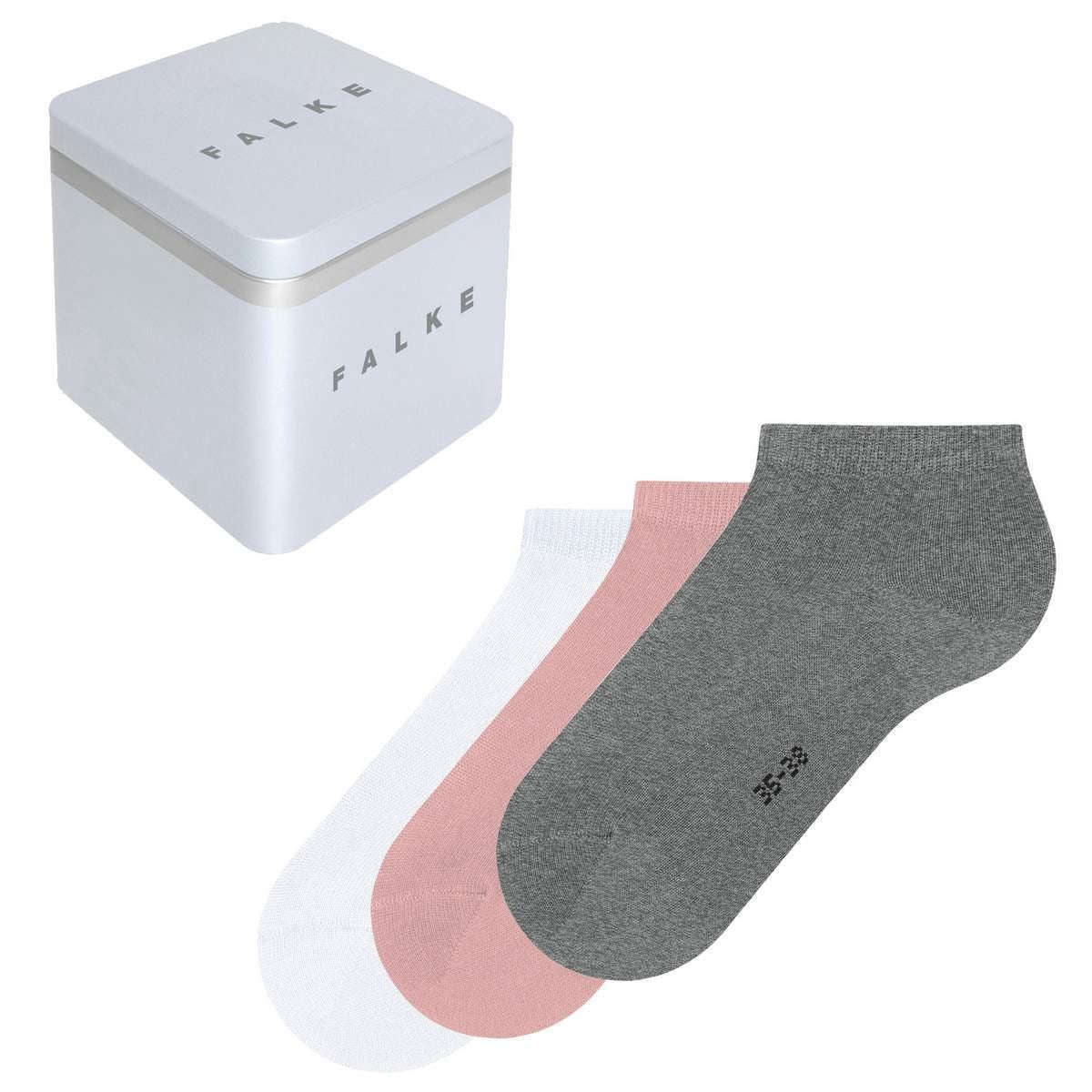 Falke Happy Box 3 Pack Sneaker Socks - Grey/Pink/White - Small/Medium - 2.5-5 UK | 4-7 US | 35-38 EUR