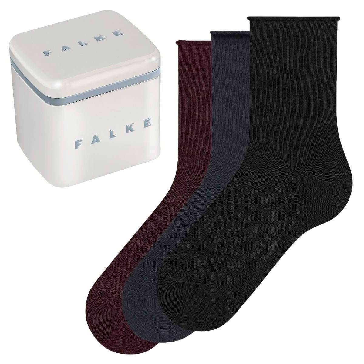 Falke Happy Box 3 Pack Socks - Black/Grey/Burgundy - Small/Medium - 2.5-5 UK | 4-7 US | 35-38 EUR