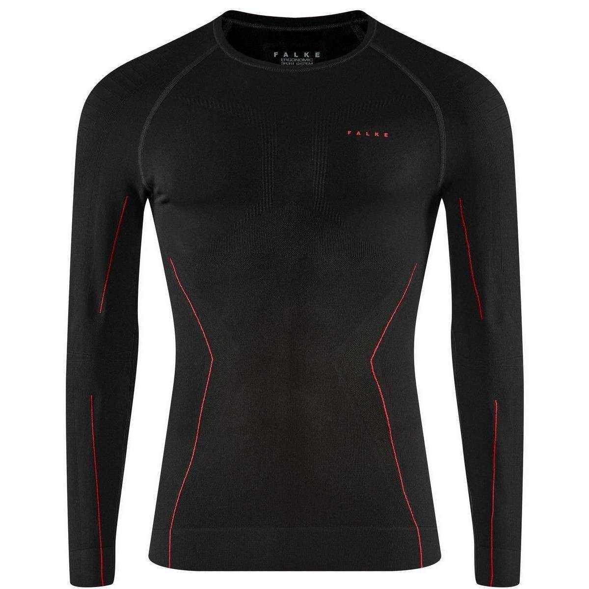 Falke Maximum Warm Long Sleeve Shirt - Black/Fuego Red