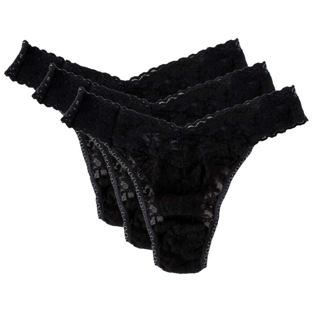 Hanky Panky Signature Lace 3 Pack Original Rise Thong - Black