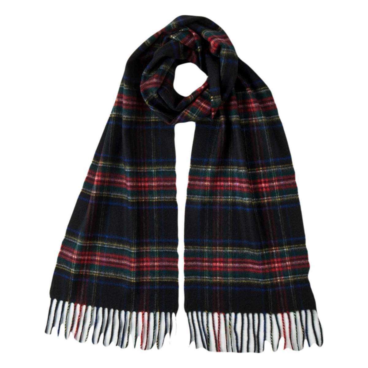 johnstons of elgin stewart woven cashmere tartan scarf - black/red/blue