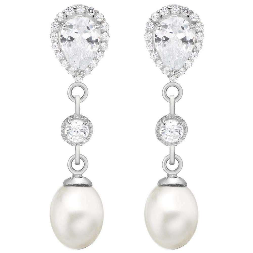 KJ Beckett Freshwater Pearl and Cubic Zirconia Drop Earrings - Silver