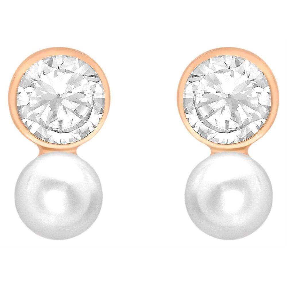 KJ Beckett Pearl and Cubic Zirconia Drop Stud Earrings - Rose Gold/Silver