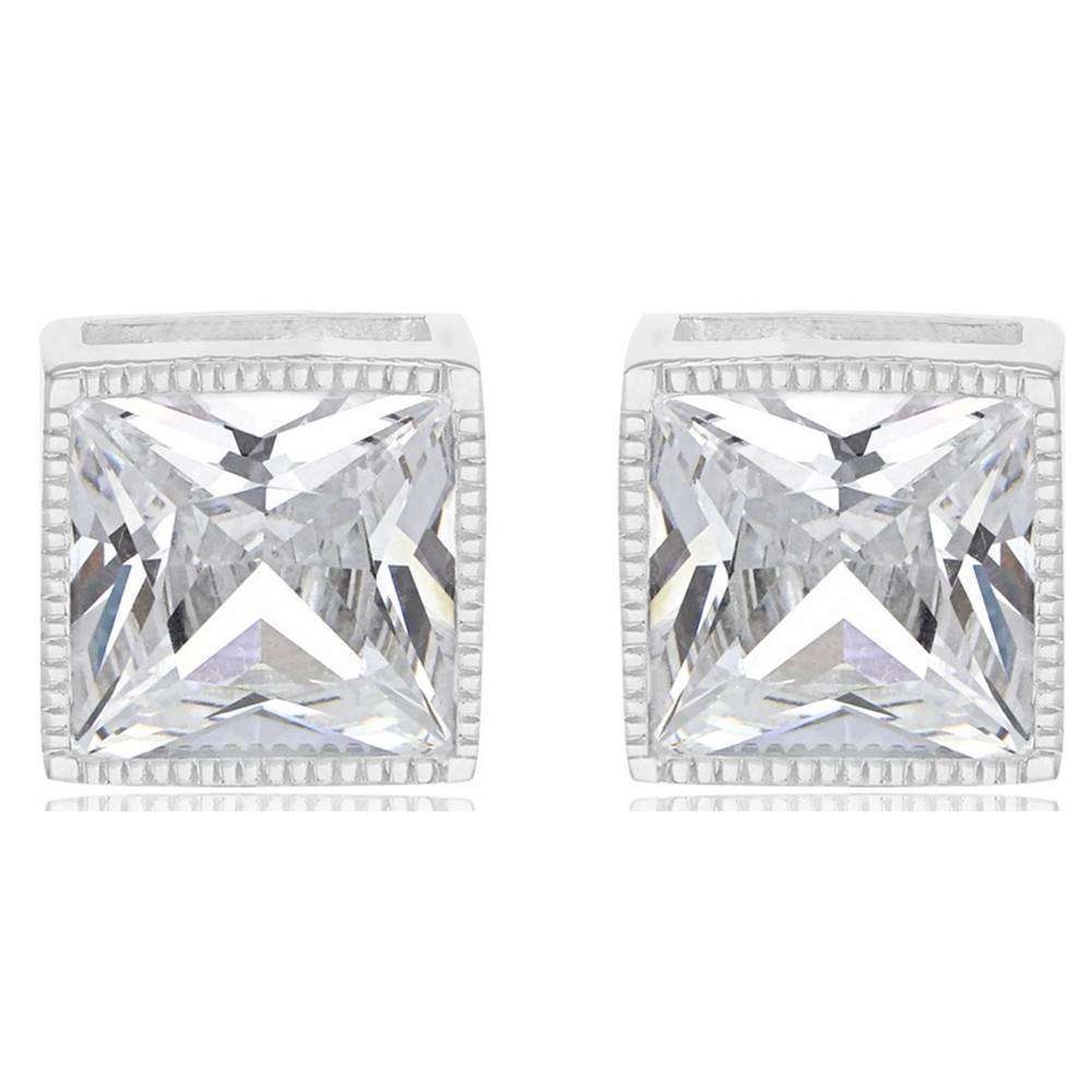 KJ Beckett Square Cubic Zirconia Stud Earrings - Silver