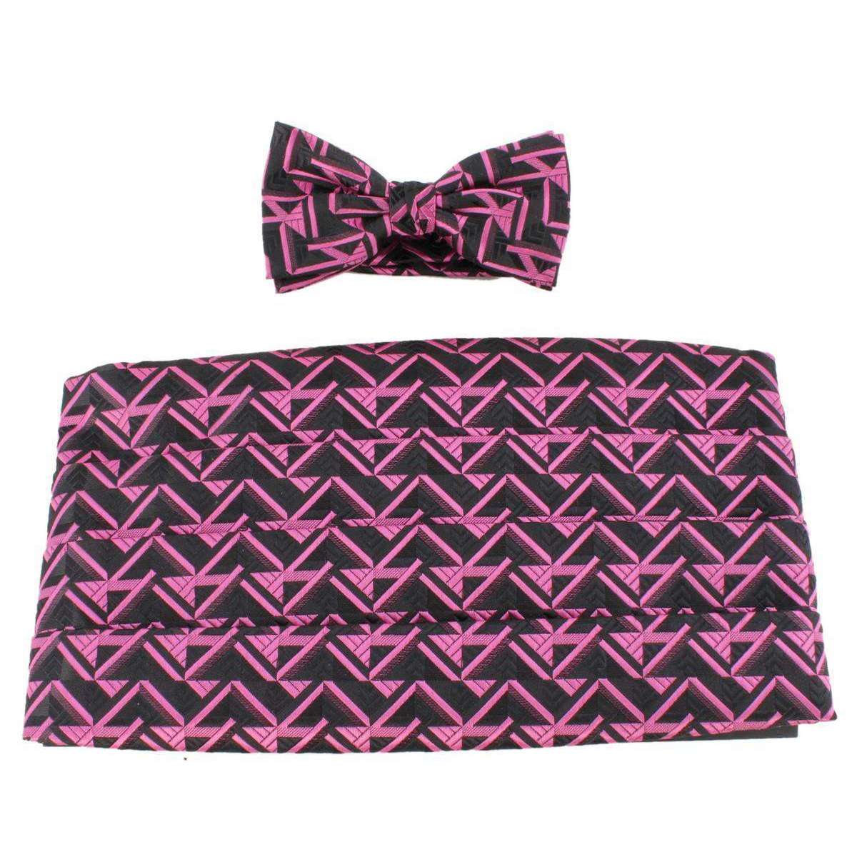 Knightsbridge Neckwear Bow Tie and Cummerbund Set - Black/Pink