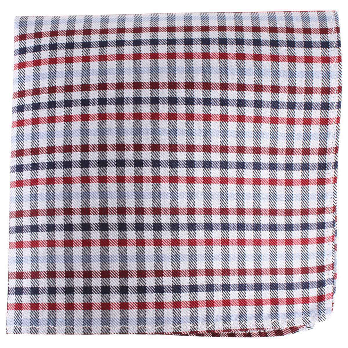 Knightsbridge Neckwear Checked Silk Pocket Square - Red/Silver/Navy