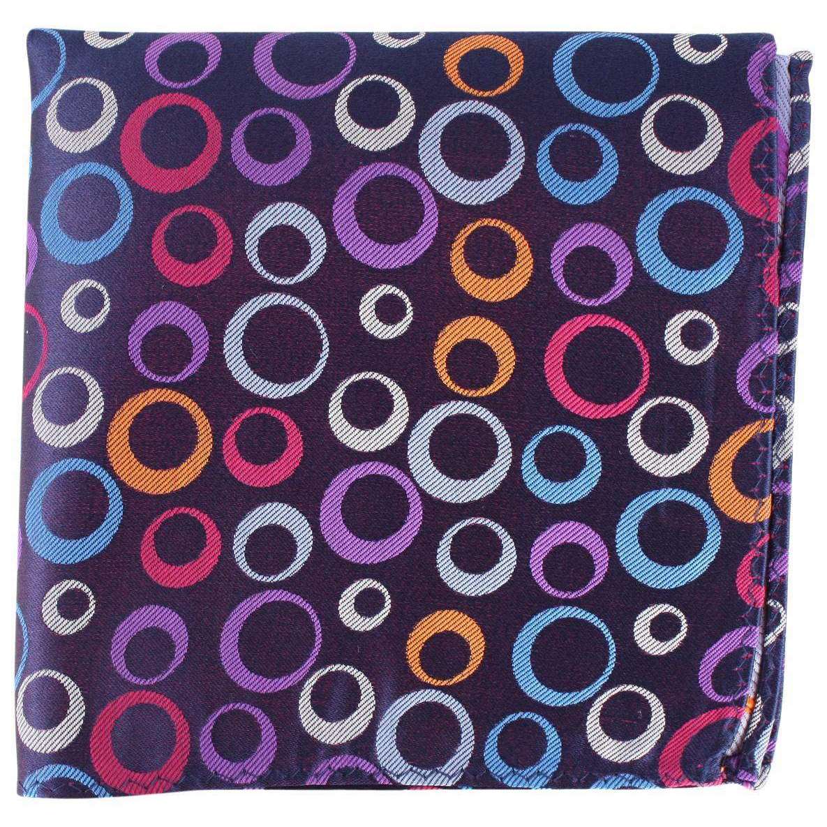 Knightsbridge Neckwear Circles and Stripe Silk Pocket Square - Dark Purple