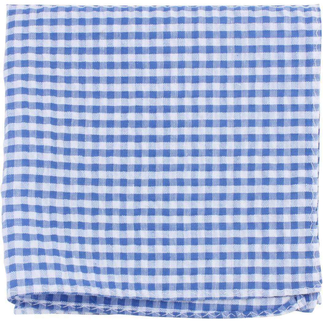 Knightsbridge Neckwear Gingham Checked Cotton Pocket Square - Blue/White