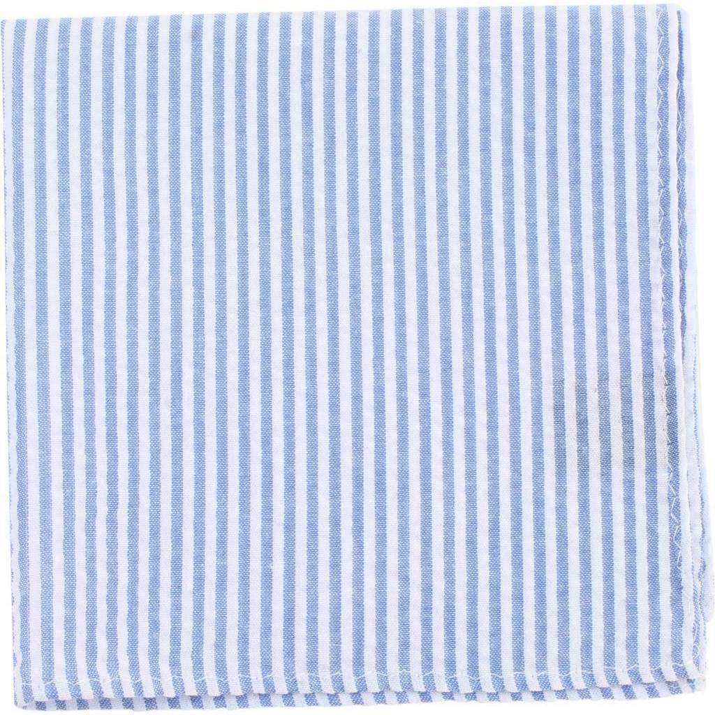 Knightsbridge Neckwear Striped Cotton Pocket Square - Sky Blue/White