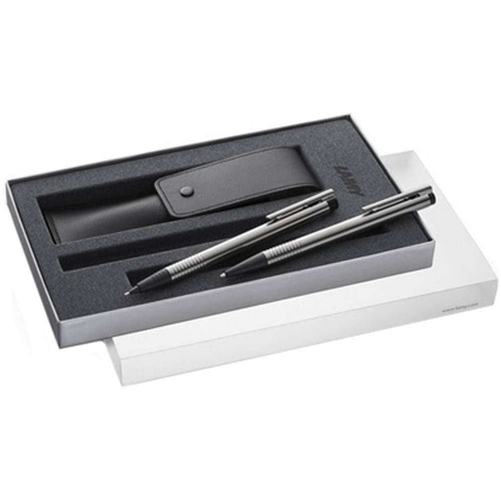 lamy logo ballpoint pen and mechanical pencil set - silver/matte black