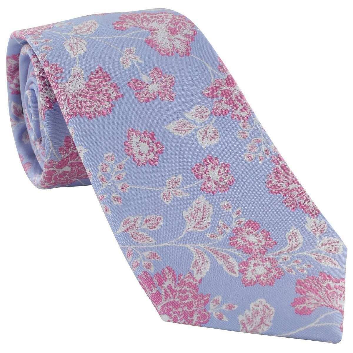 Michelsons of London Climbing Spring Floral Silk Tie - Light Blue/Pink