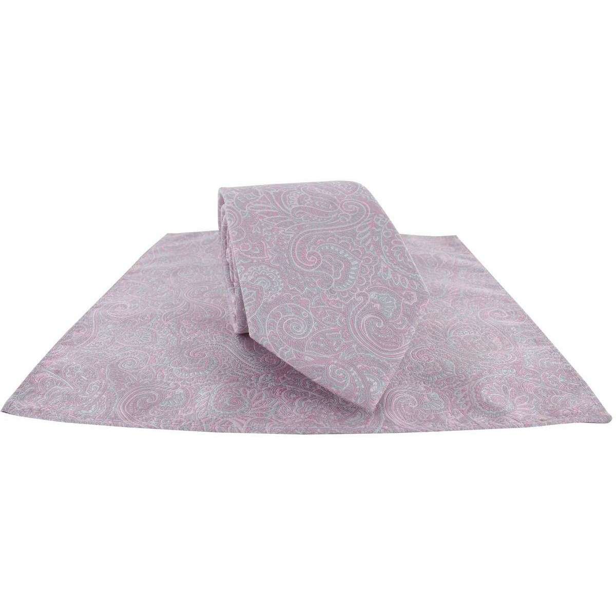 Michelsons of London Complex Paisley Polyester Tie and Pocket Square Set - Pink