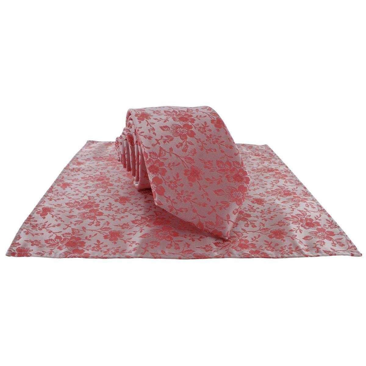 Michelsons of London Delicate Floral Wedding Tie and Pocket Square Set - Coral