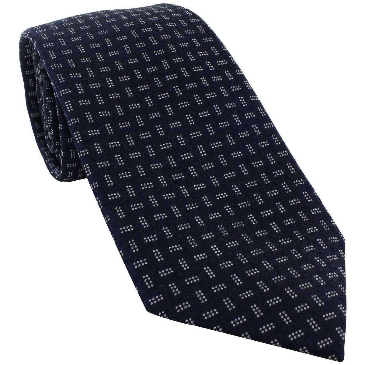 Michelsons of London Dotted Lattice Silk Tie - White/Navy