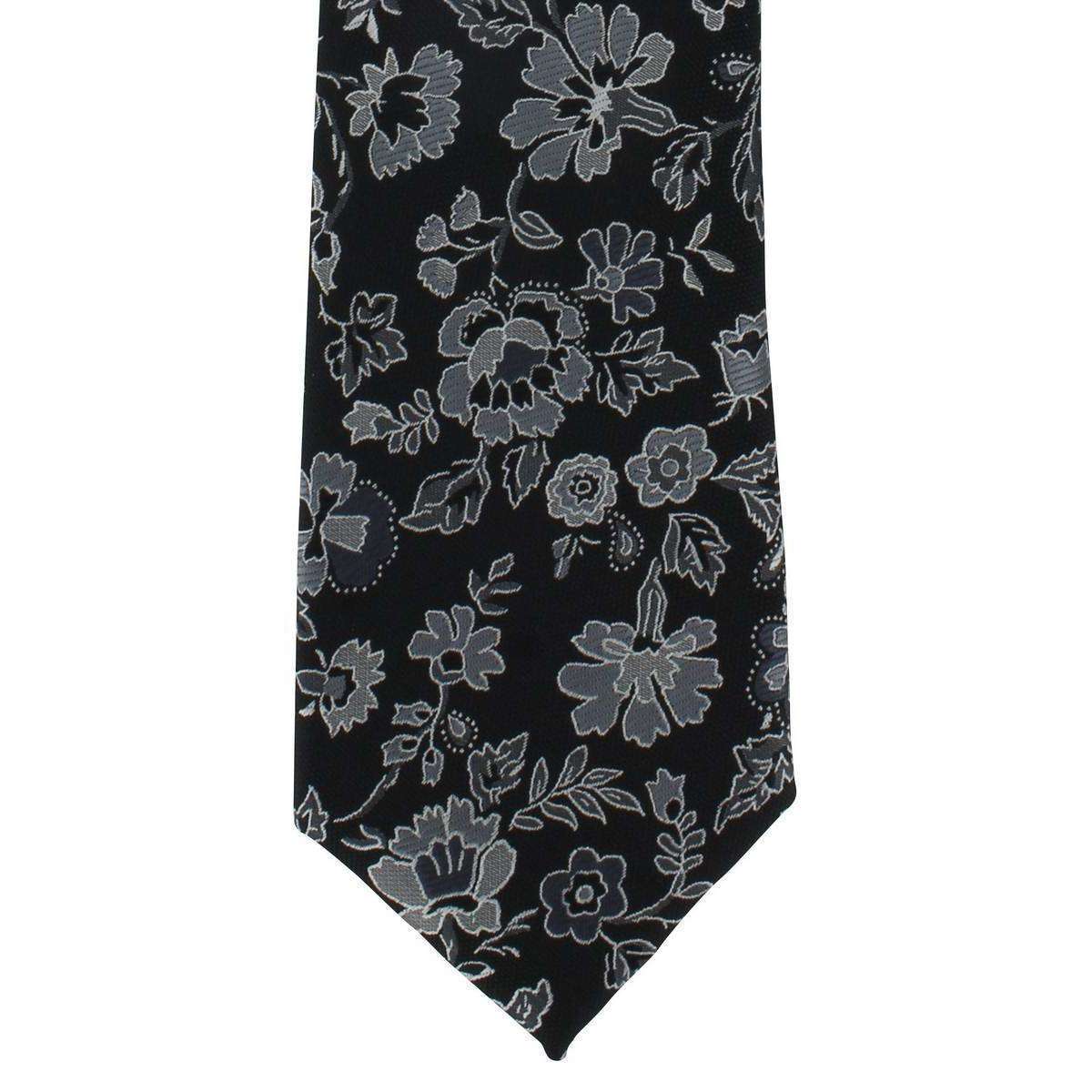 michelsons of london foliage floral polyester tie - black/grey