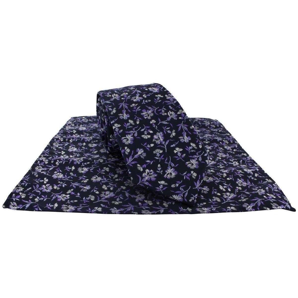 Michelsons of London Irregular Floral Tie and Pocket Square Set - Lilac