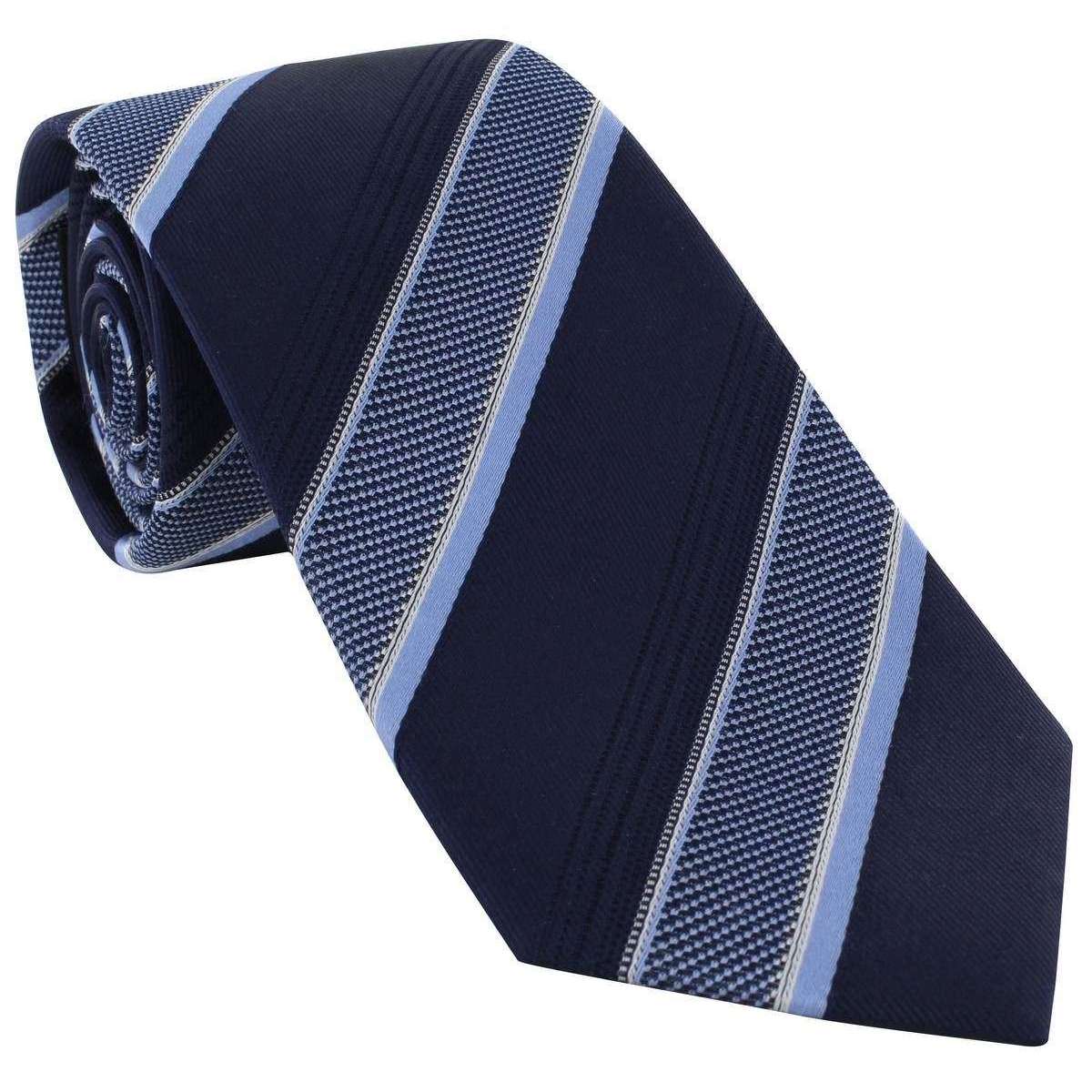 Michelsons of London Large Textured Block Stripe Silk Tie - Blue