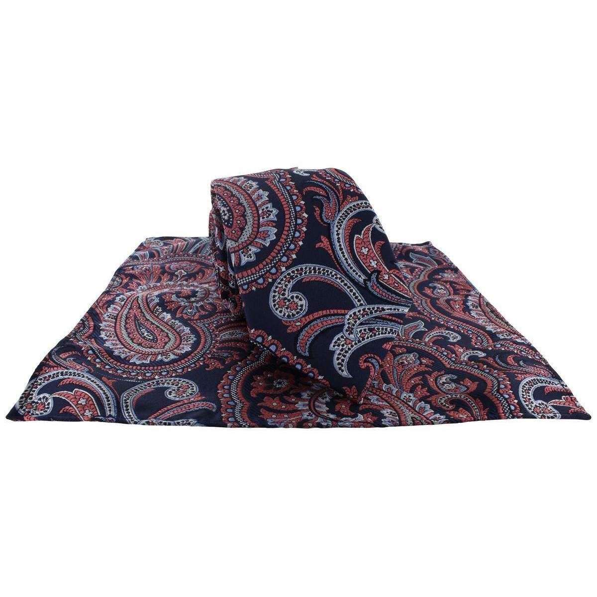 Michelsons of London Paisley Tie and Pocket Square Set - Coral