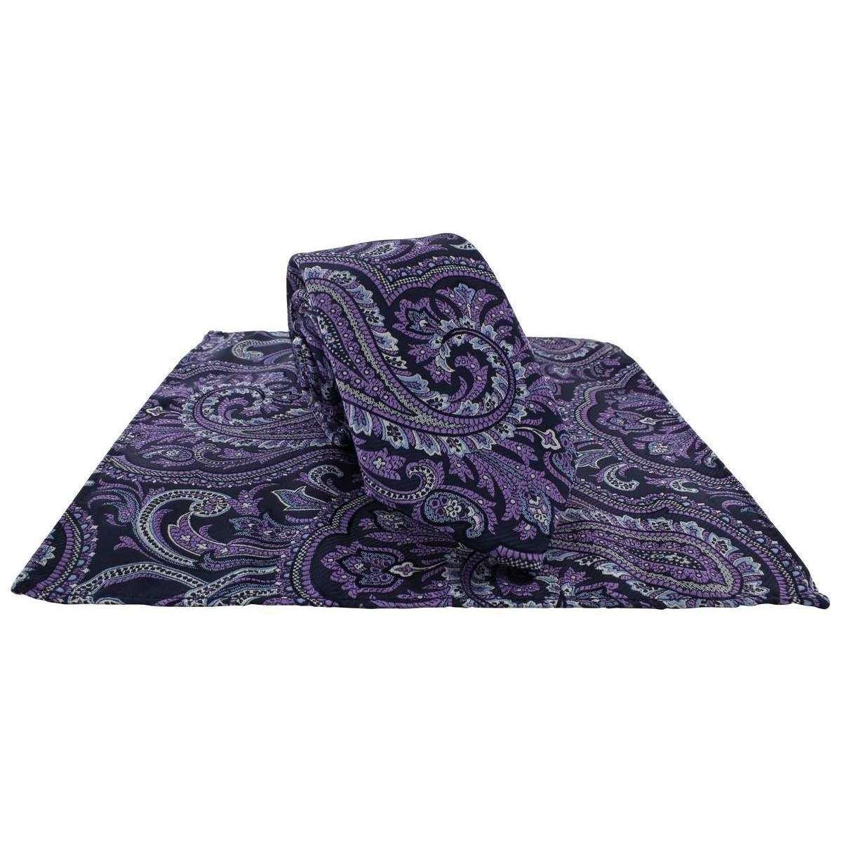 Michelsons of London Paisley Tie and Pocket Square Set - Purple