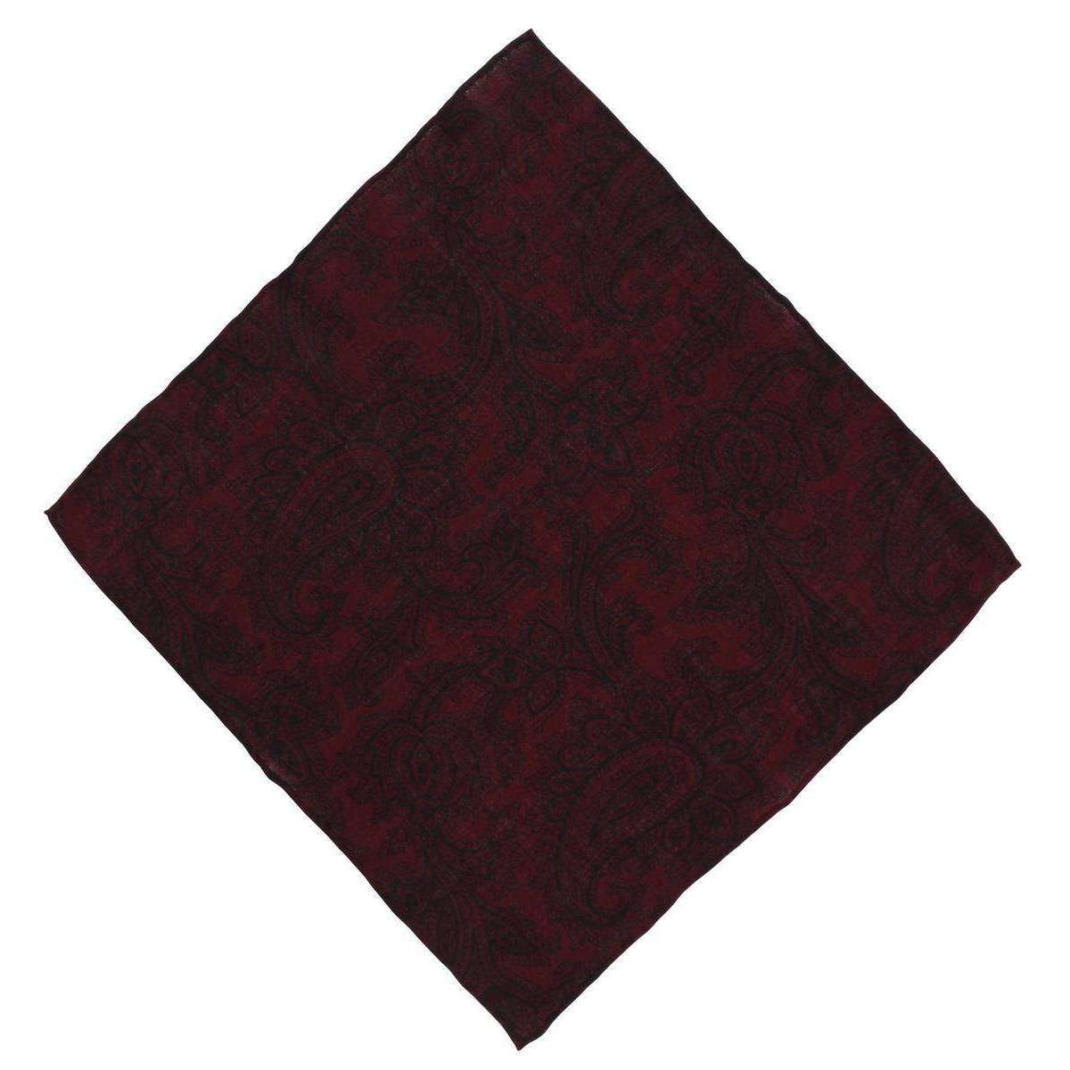 Michelsons of London Paisley Wool Pocket Square - Wine/Black