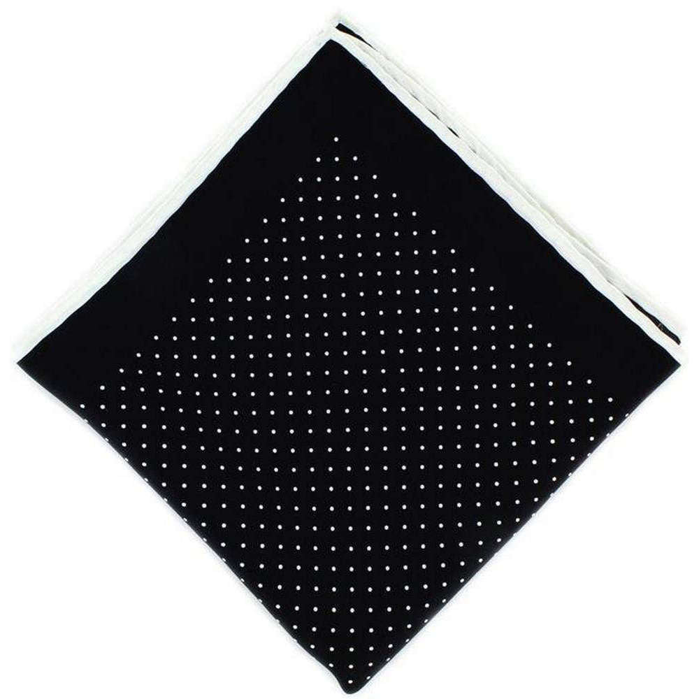 Michelsons of London Pin Dot with Border Silk Handkerchief  - Black/White