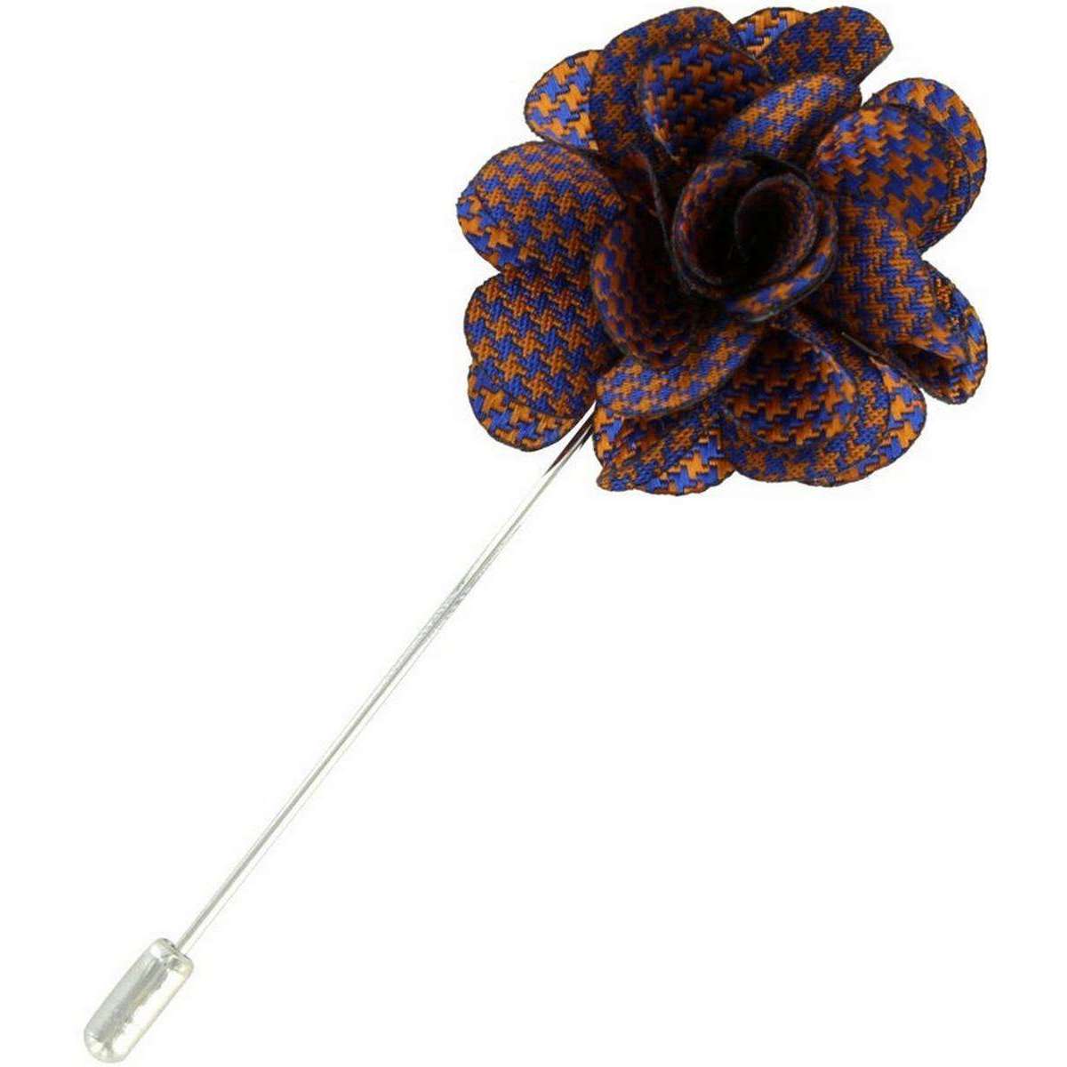 Michelsons of London Puppy Tooth Flower Lapel Pin - Royal Blue/Orange
