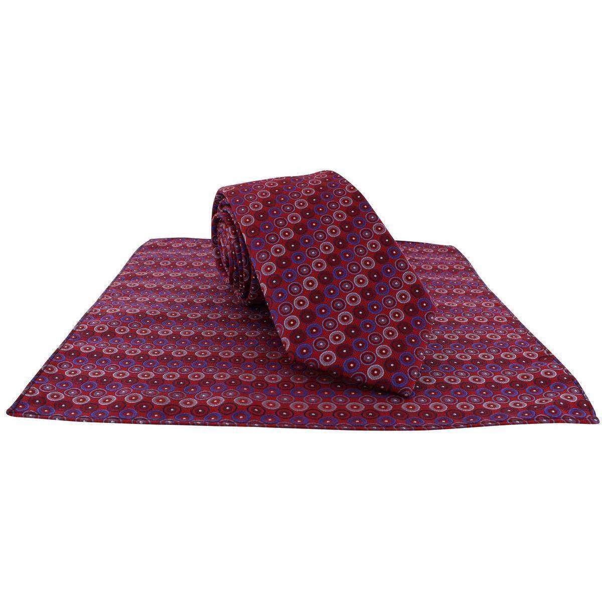 Michelsons of London Retro Circles Tie and Pocket Square Set - Red