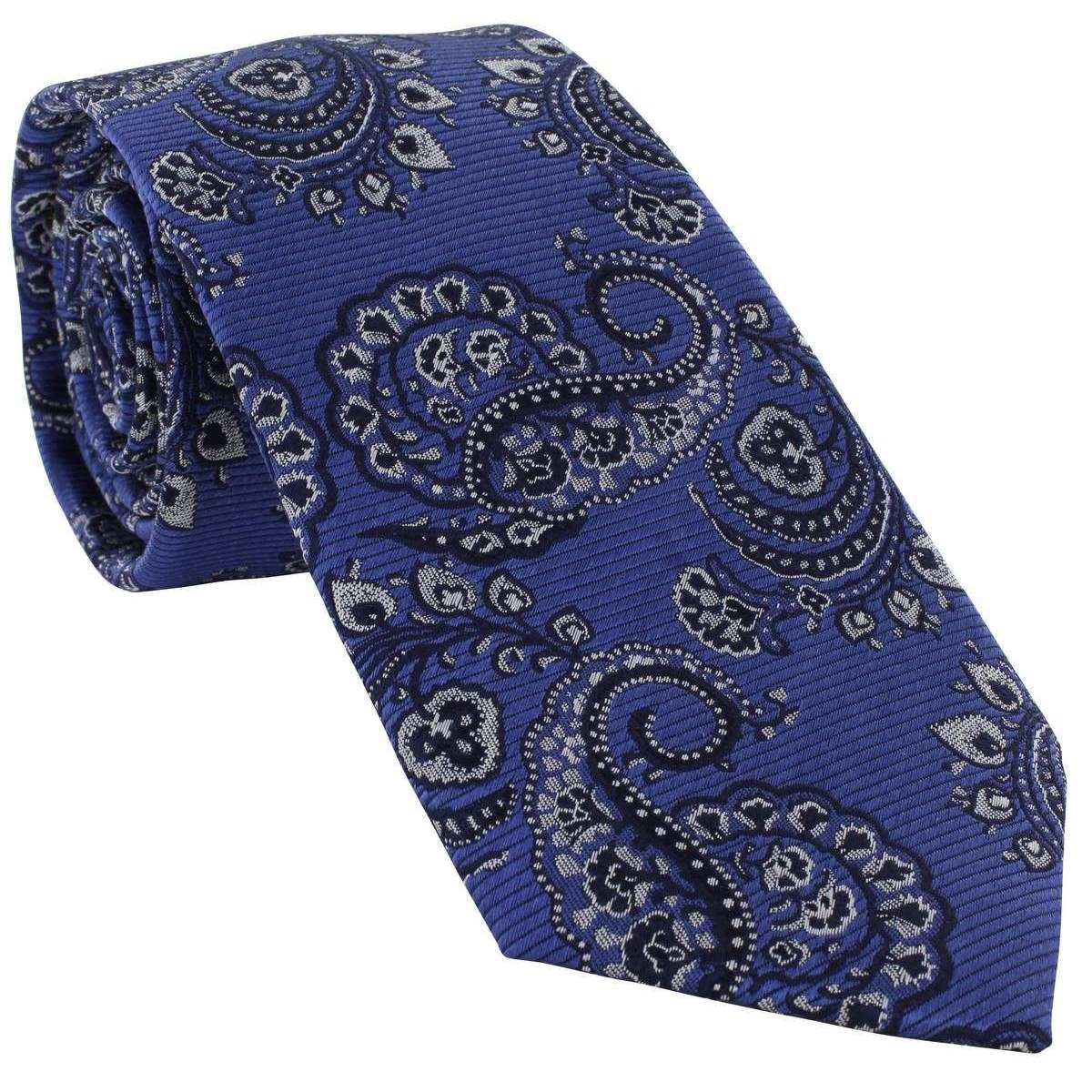Michelsons of London Rib Paisley Silk Tie - Blue