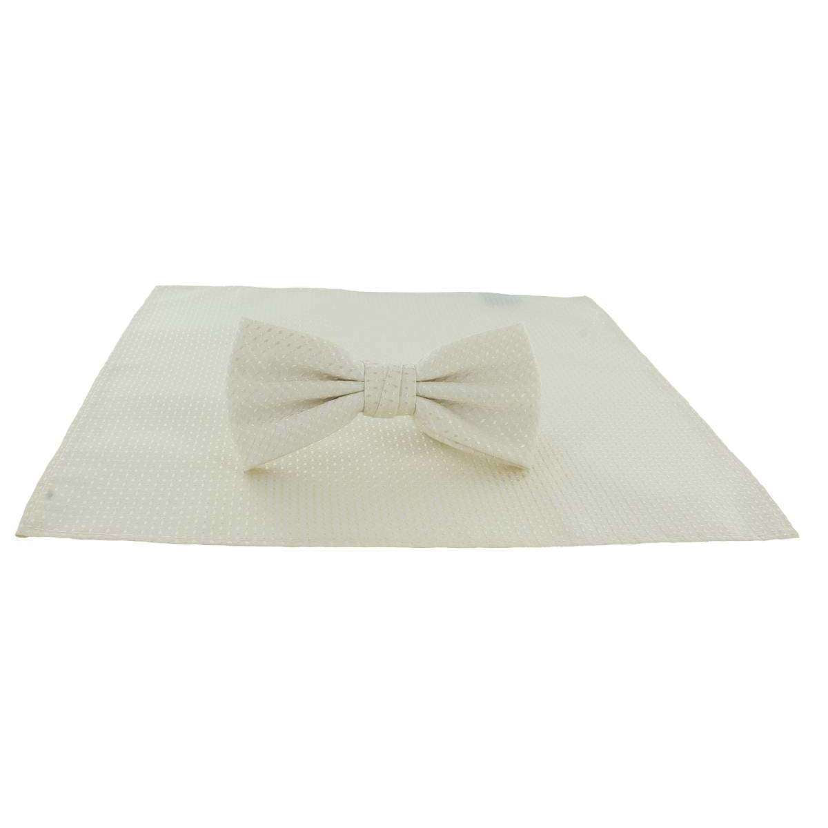 Michelsons of London Semi Plain Bow Tie and Pocket Square Set - Cream