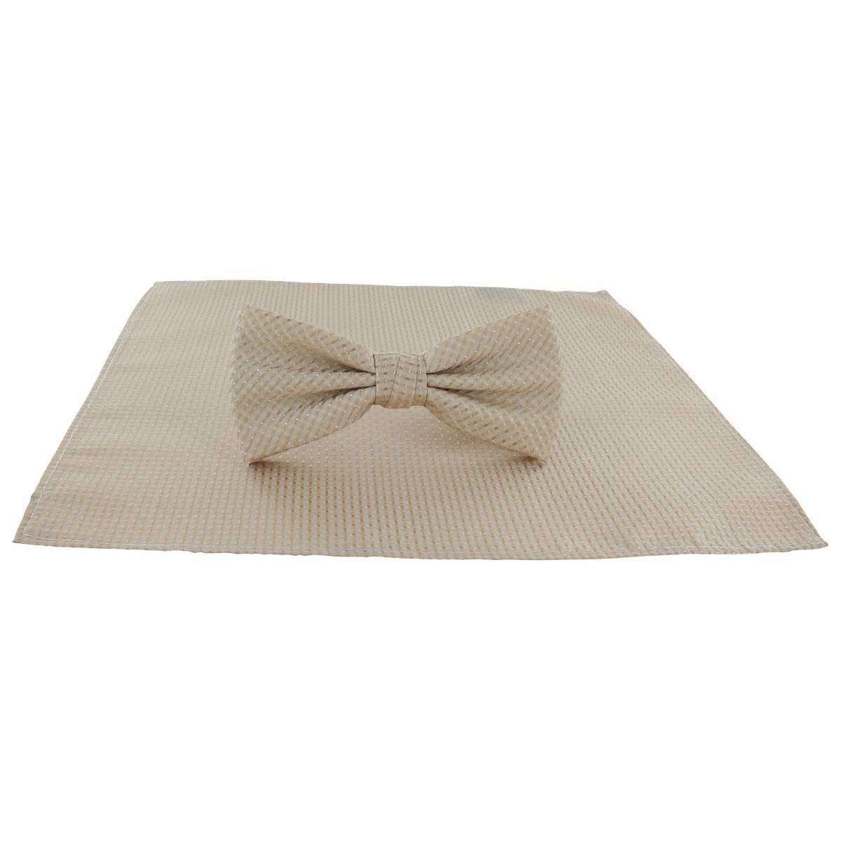 Michelsons of London Semi Plain Bow Tie and Pocket Square Set - Taupe