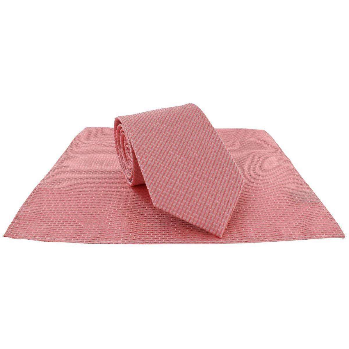 Michelsons of London Semi Plain Tie and Pocket Square Set - Coral