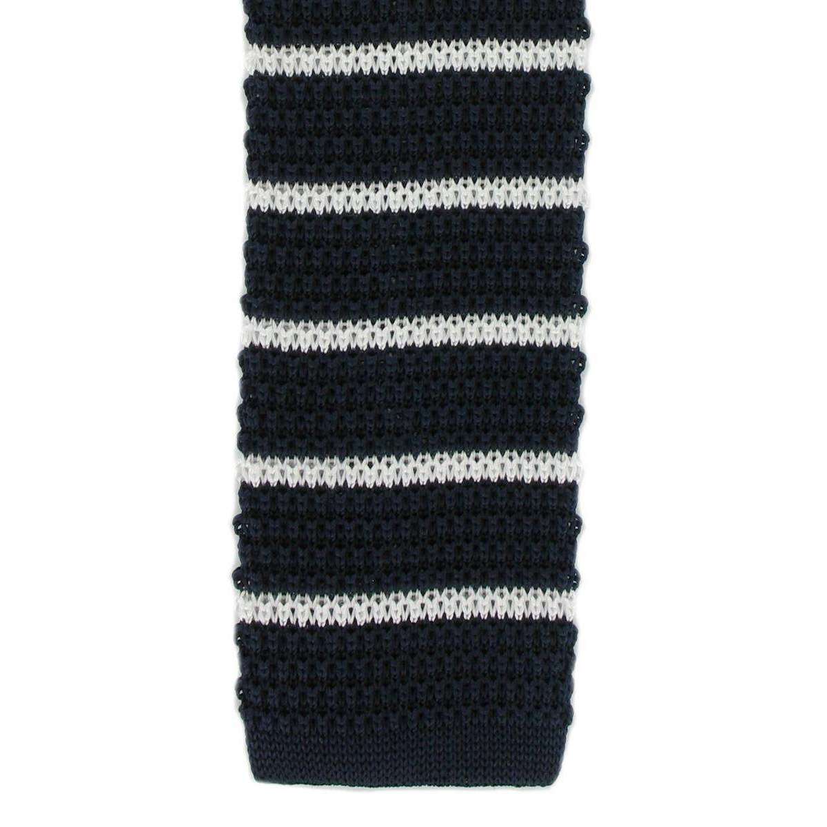 Michelsons of London Silk Knitted Striped Skinny Tie - Navy/White