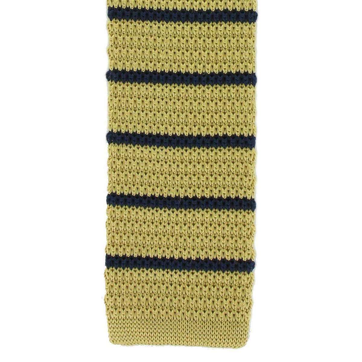 Michelsons of London Silk Knitted Striped Skinny Tie - Yellow/Navy