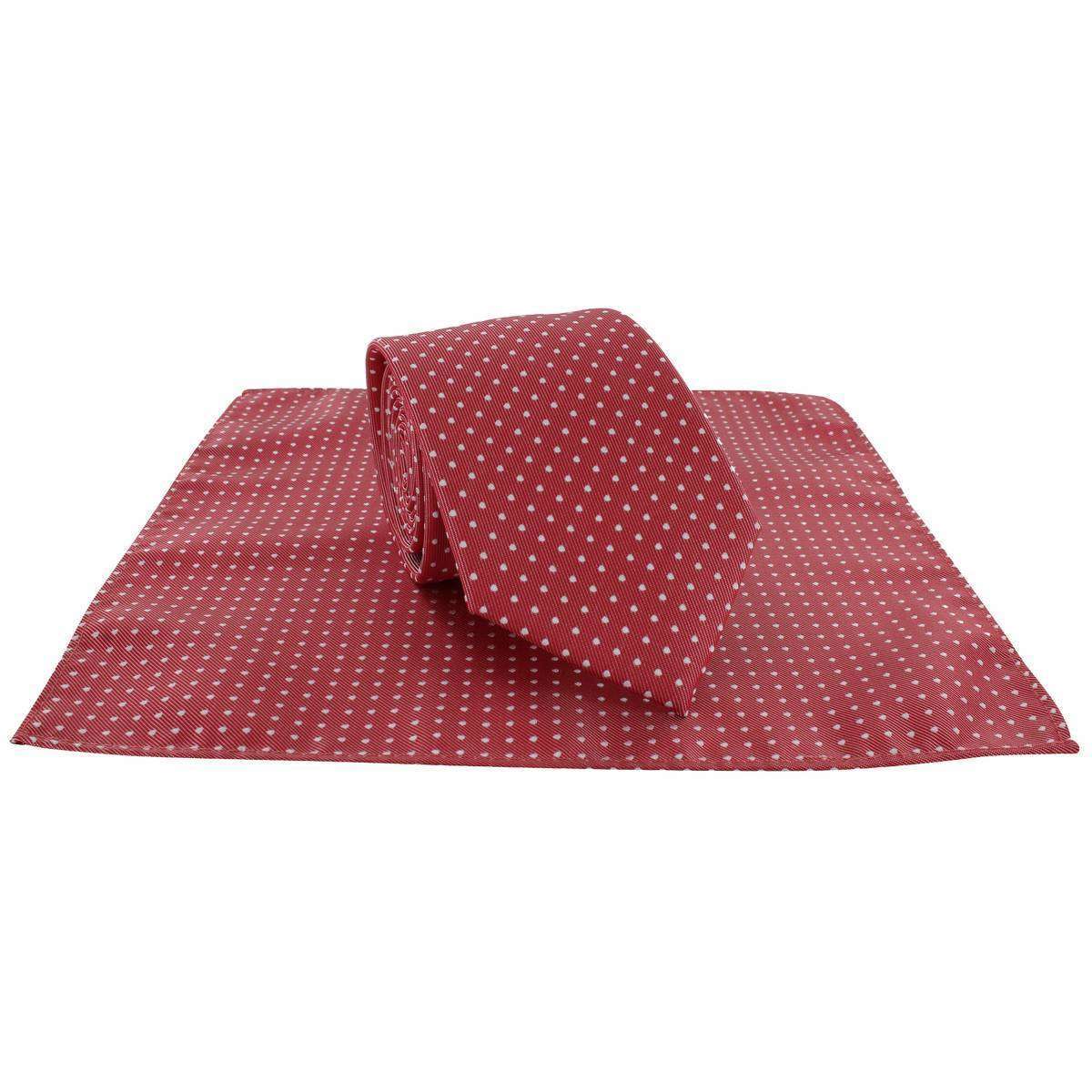 Michelsons of London Spot Polyester Tie and Pocket Square Set - Red/White